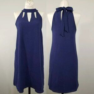 She + Sky Halter Dress L NEW Silk Blend Choker Mini Shift Mod Luxe